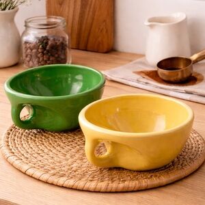 Vintage Elan McPherson Flavour Buddha Ceramic Green & Yellow Udon Bowls Mugs MCM